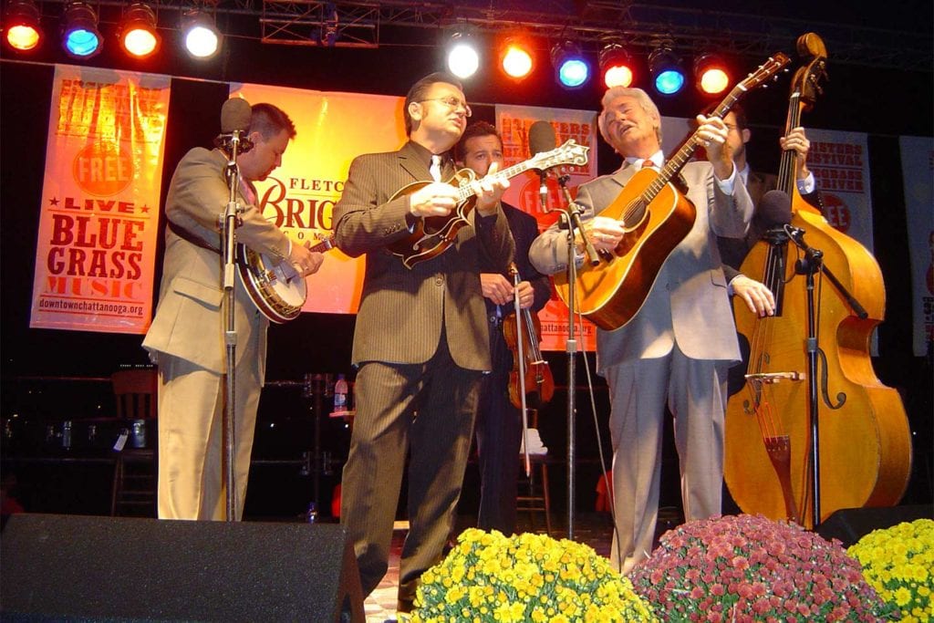 performers on stage at the 3Sisters Bluegrass Festival