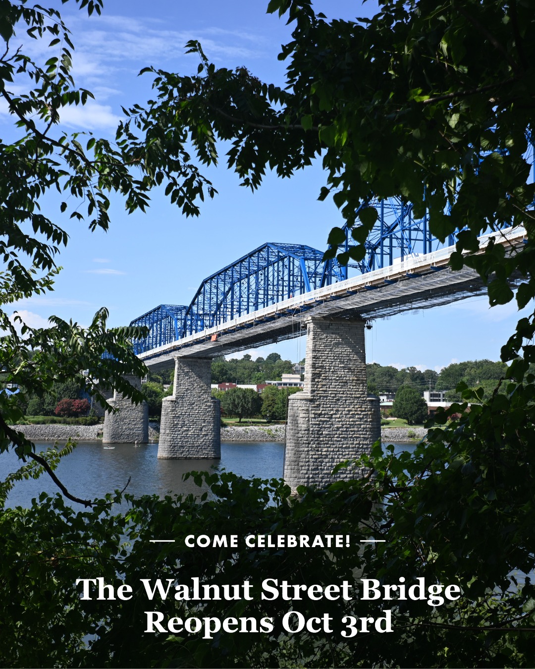 After 18 months, the Walnut Street Bridge is officially reopening TOMORROW! 🎉 Stop by between noon and 3 p.m. to enjoy the grand reopening, complete with a celebratory walk, live entertainment and other family fun.