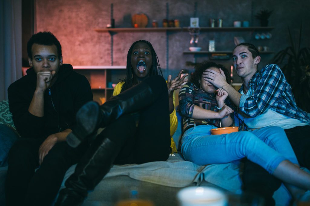 Friends Watching A Horror Movie
