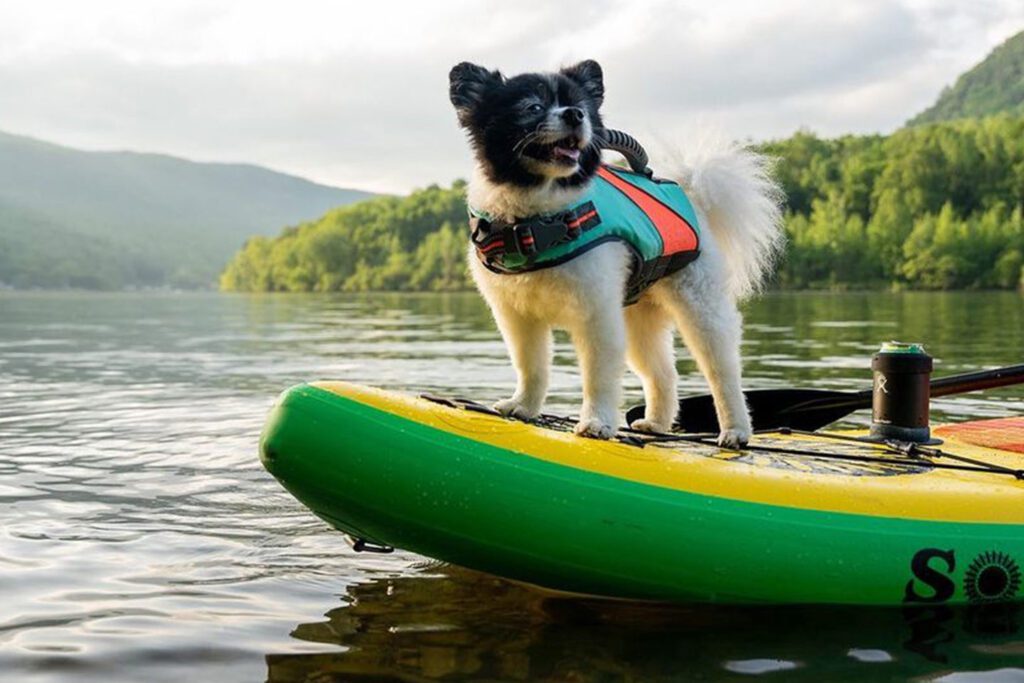 rock creek chattanooga stand up paddleboard with puppy