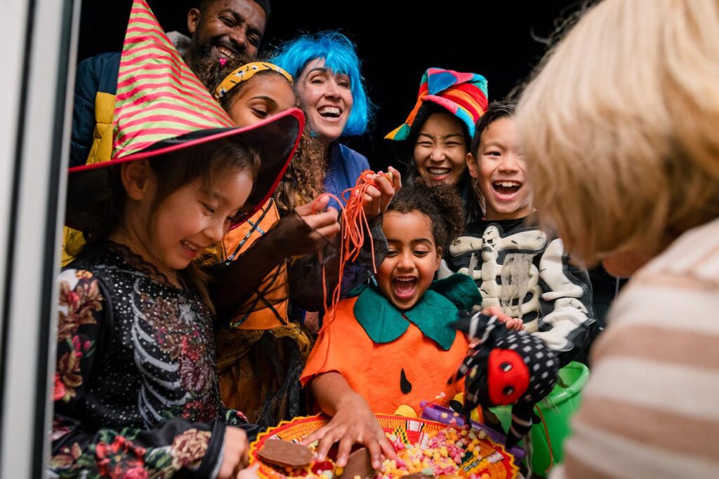 Group of kids trick or treating