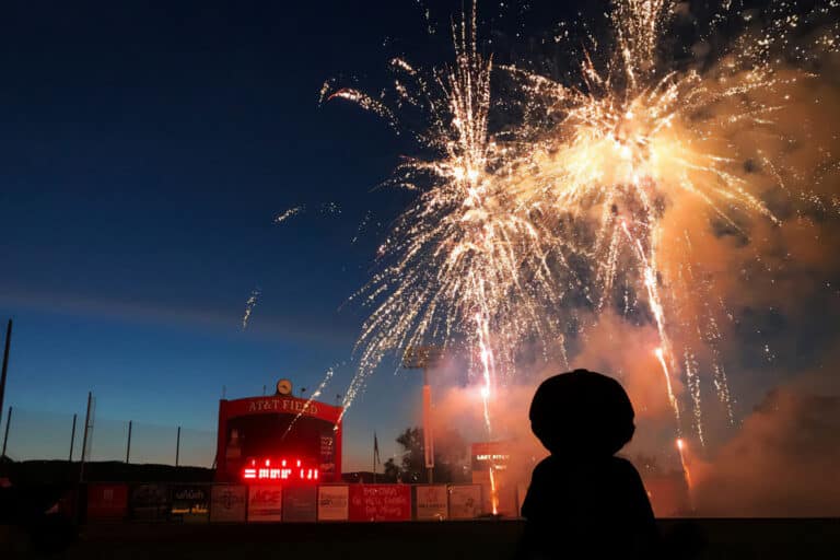 Child watching fireworks from the Chattanooga Lookouts game at AT&T Field. In july events