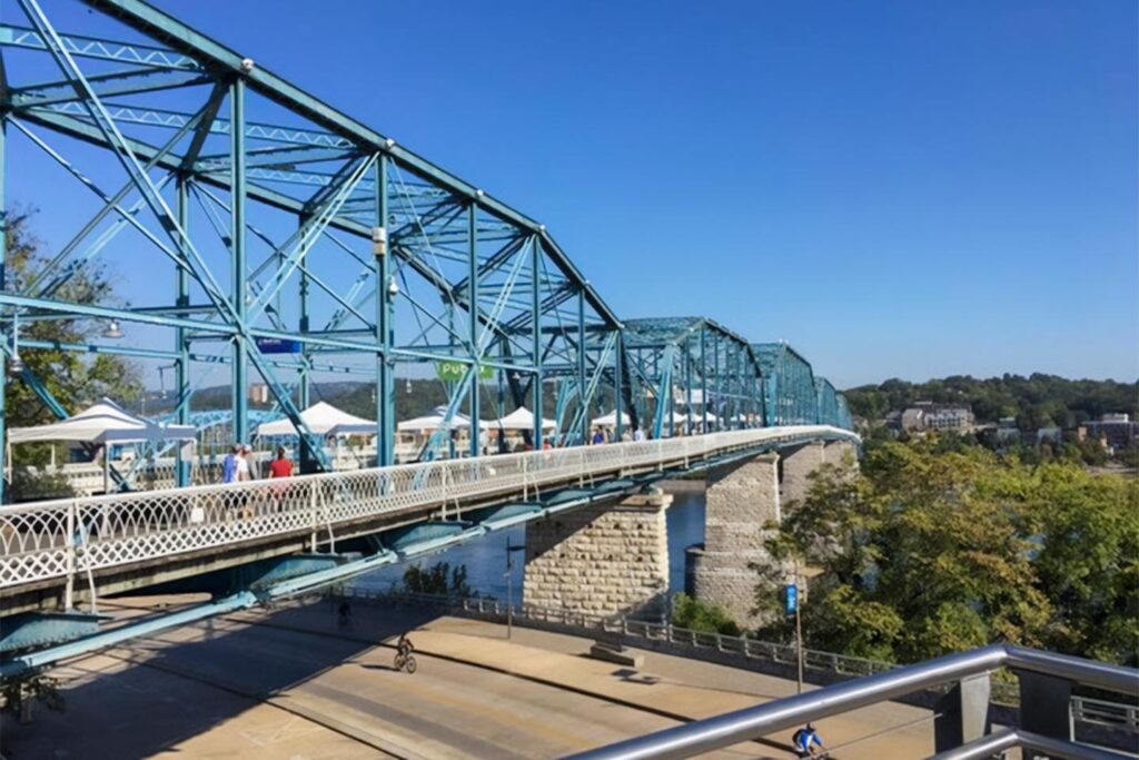 view of the Wine over Water festival at the Walnut Pedestrian Street bridge