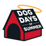 A cartoon doghouse with a halo, featuring the text "DOG DAYS OF SUMMER" in bold, colorful letters.