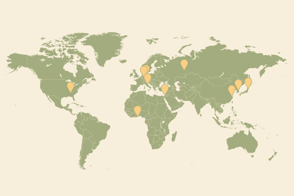 Map of the World with orange pins in Chattanooga's sister cities