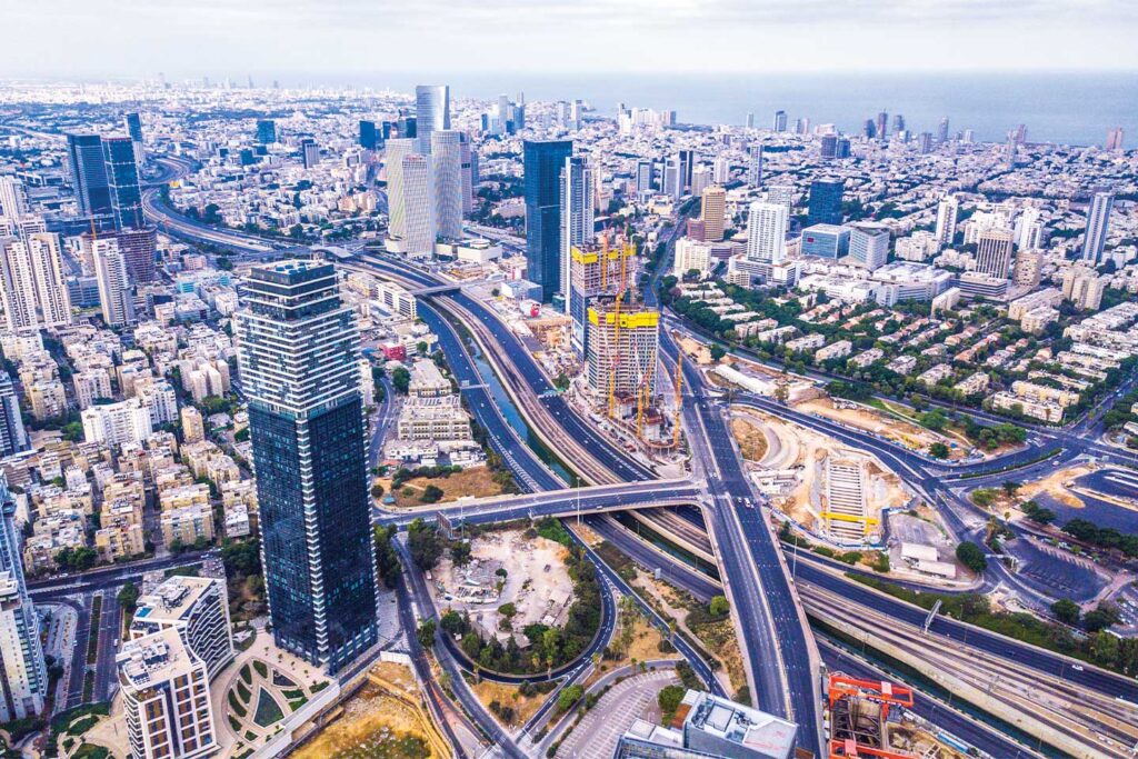 Aerial shot of the city of Givatayim, Israel
